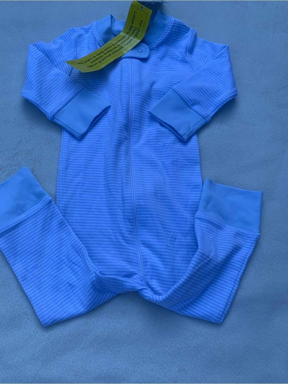 Classic Light Blue Striped Footed One-Piece for Kids